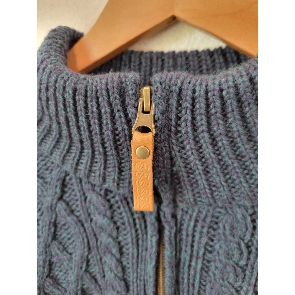 Aran Crafts Ireland Merino Wool Cable Knit Quarter Zip Sweater Blue Size M